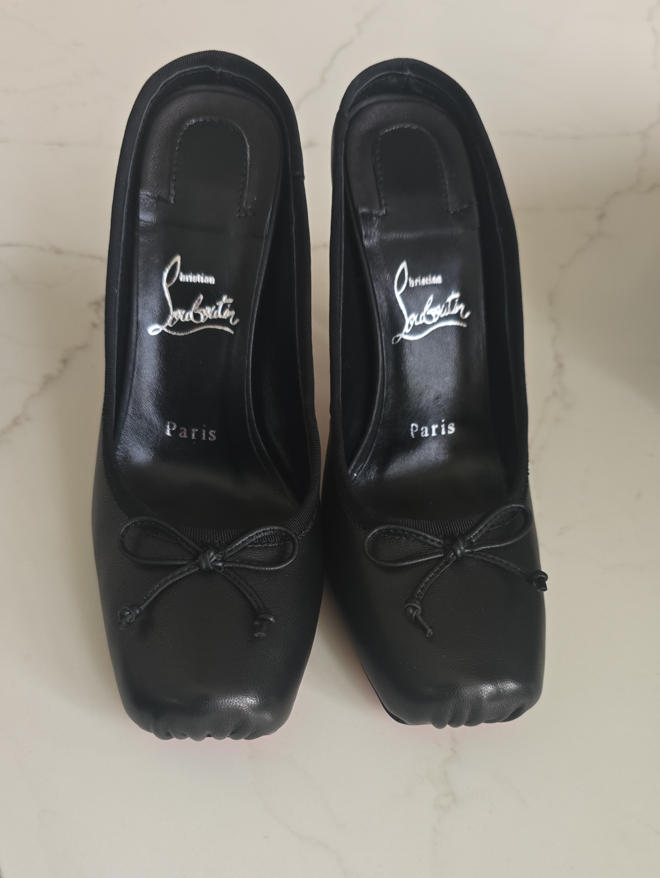 Christian Louboutin Black Leather Square-Toe Ballet Pumps